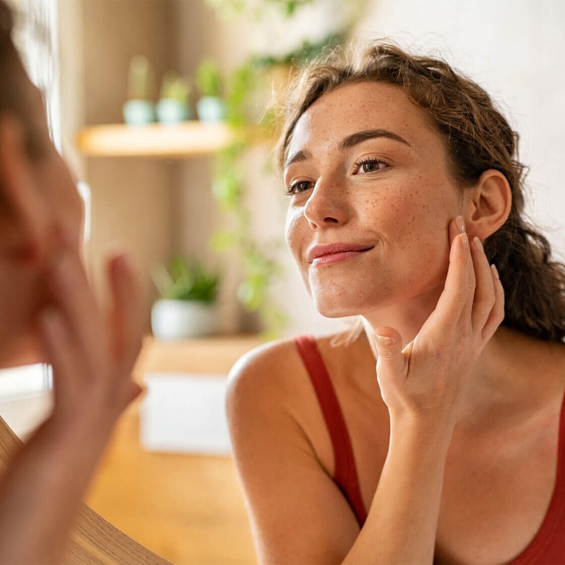 woman touching face